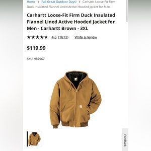 Carhartt Brown Insulated Flannel Lined Active Hooded Jacket - new with tags